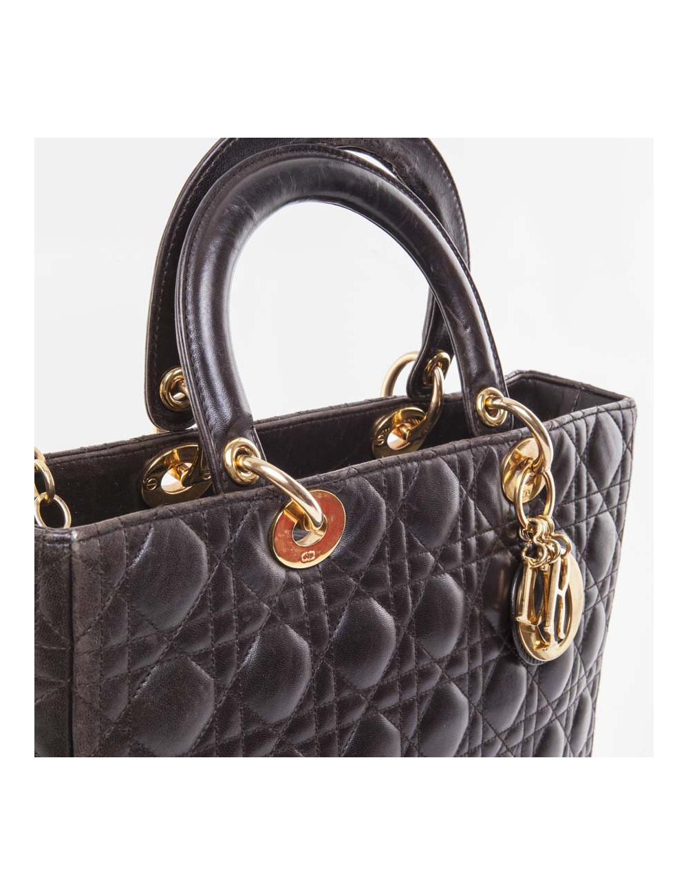 Sac Lady Dior CHRISTIAN DIOR cuir matelassé marron