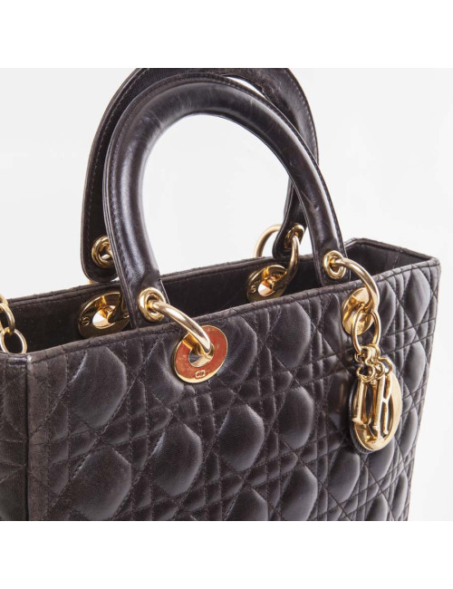 Sac Lady Dior CHRISTIAN DIOR cuir matelassé marron