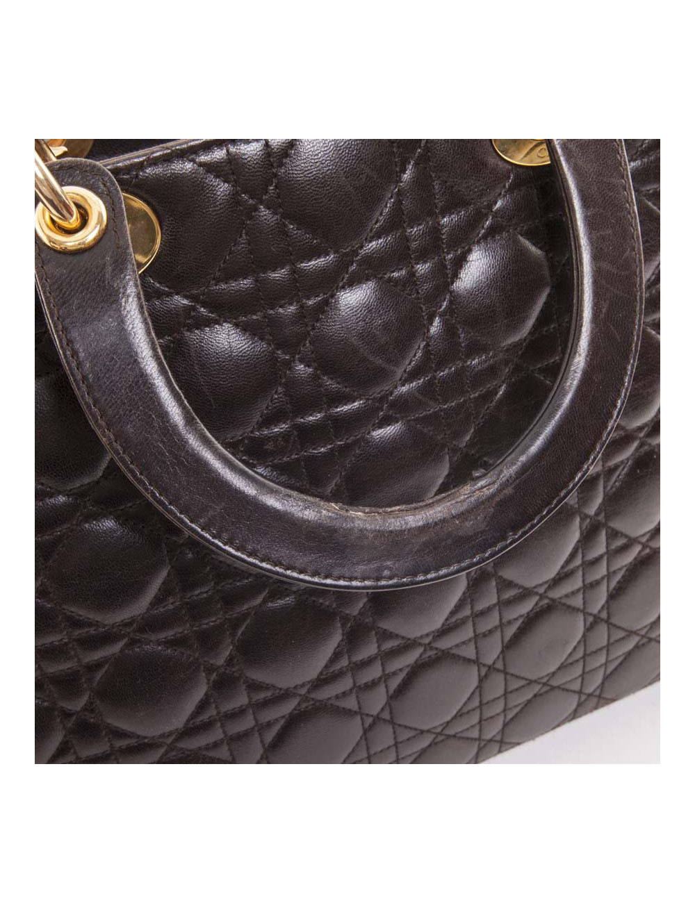 Sac Lady Dior CHRISTIAN DIOR cuir matelassé marron