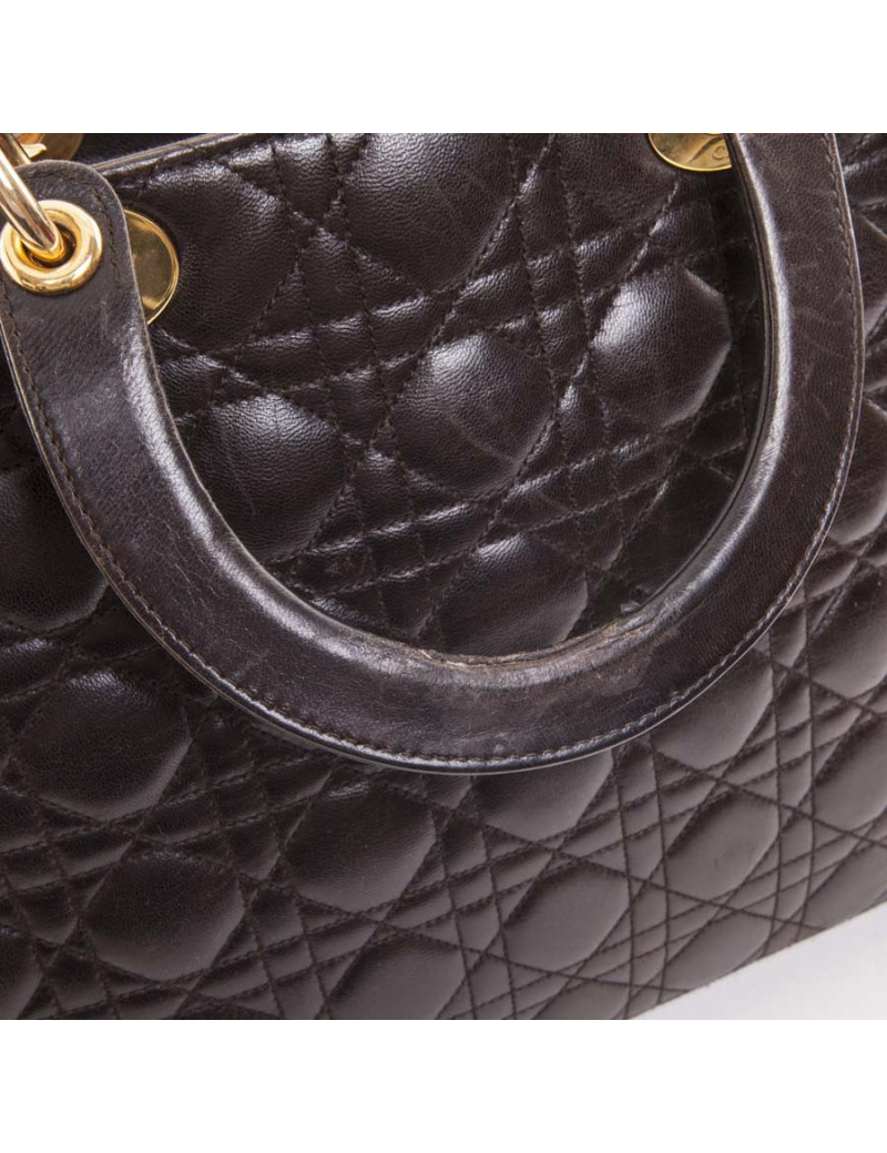 CHRISTIAN DIOR Lady Dior brown quilted leather bag 