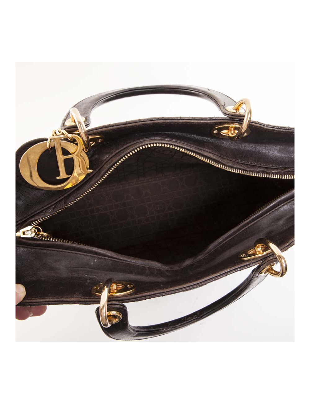 Sac Lady Dior CHRISTIAN DIOR cuir matelassé marron