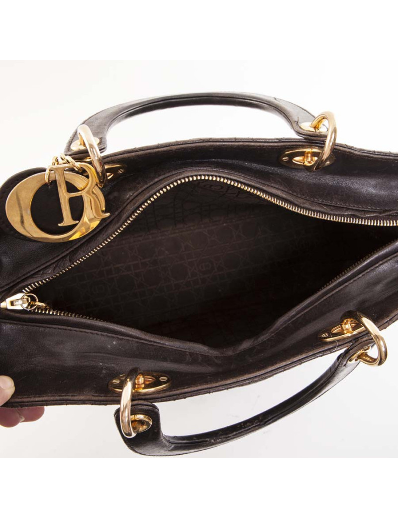 Sac Lady Dior CHRISTIAN DIOR cuir matelassé marron