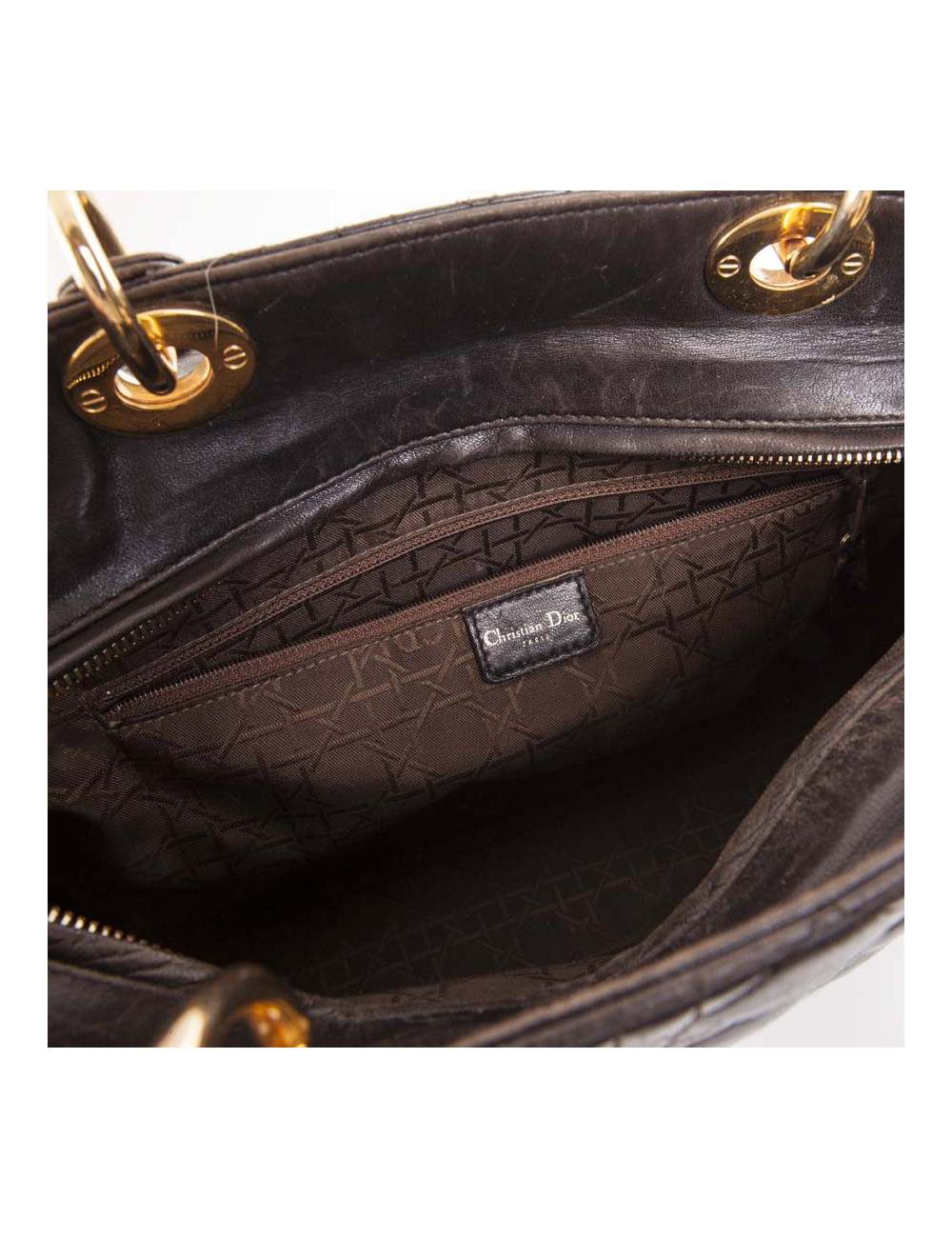 Sac Lady Dior CHRISTIAN DIOR cuir matelassé marron