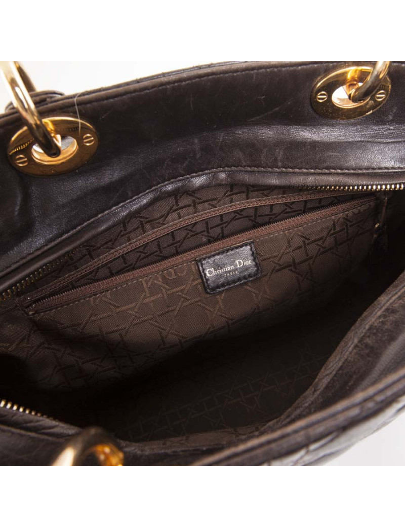CHRISTIAN DIOR Lady Dior brown quilted leather bag 