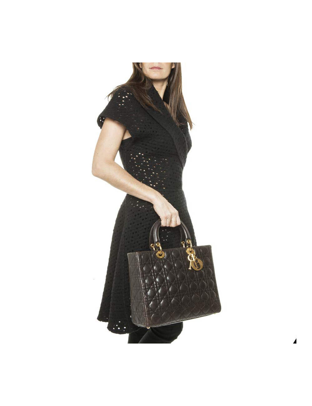 Sac Lady Dior CHRISTIAN DIOR cuir matelassé marron