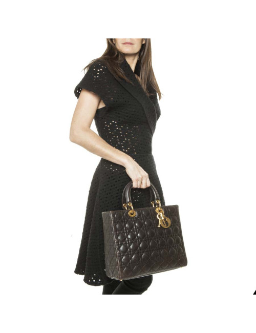 Sac Lady Dior CHRISTIAN DIOR cuir matelassé marron