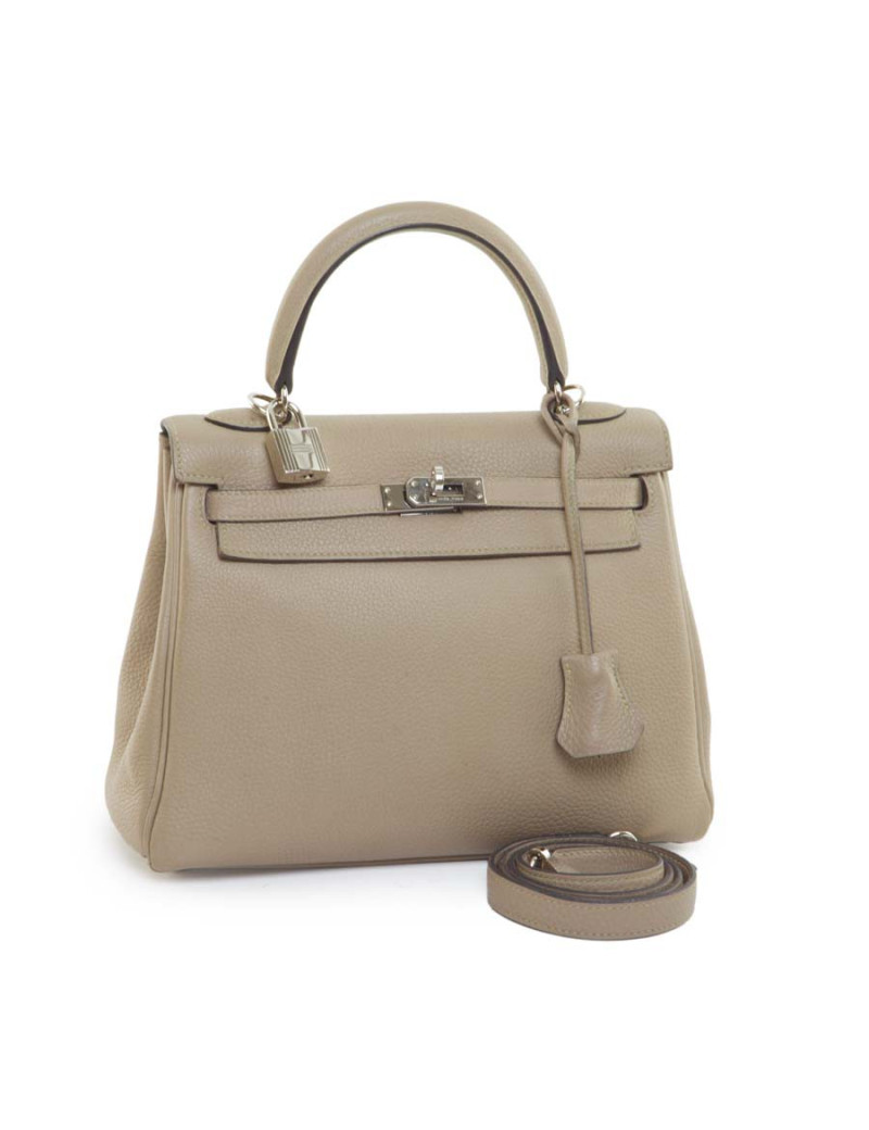 Kelly 25 HERMES cuir grainé étoupe