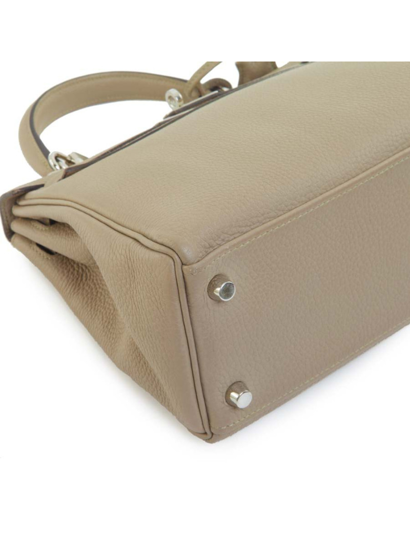 Kelly 25 HERMES cuir grainé étoupe