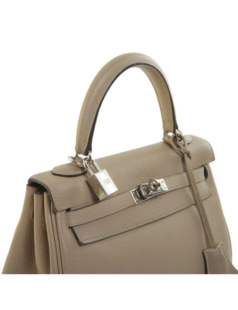 Kelly 25 HERMES cuir grainé étoupe