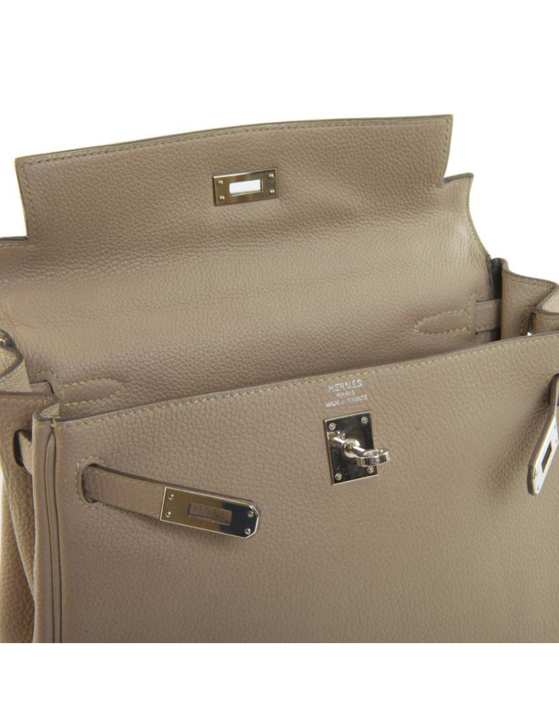 Kelly 25 HERMES cuir grainé étoupe