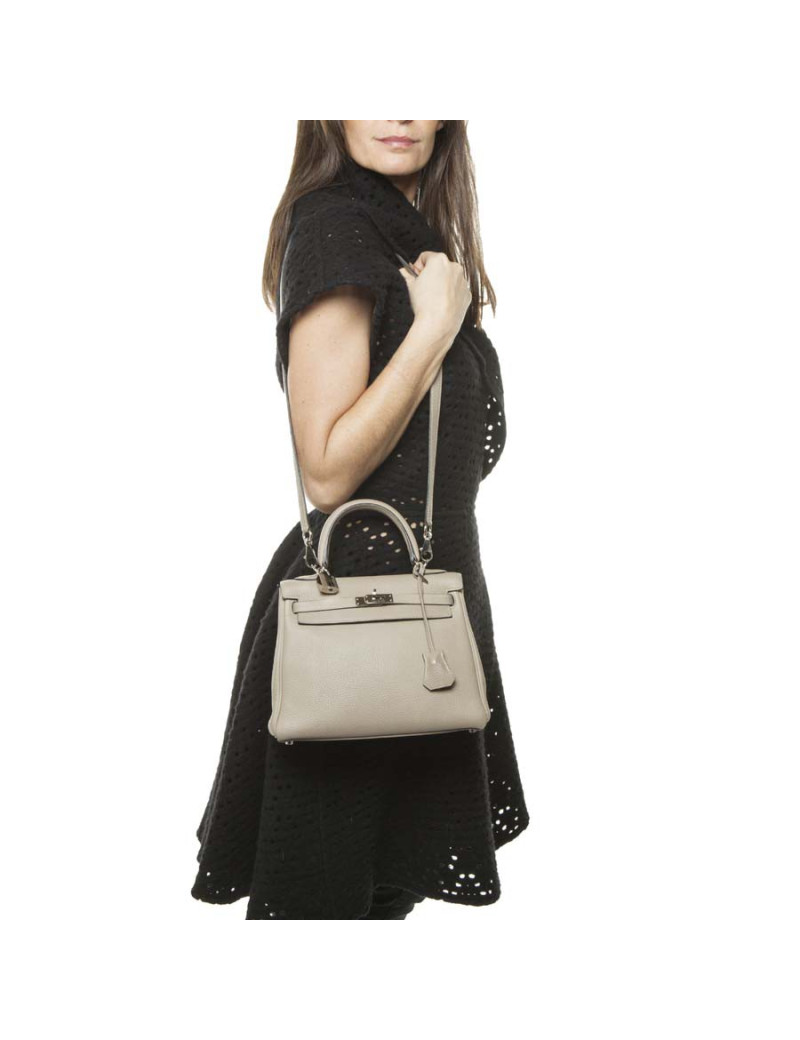 Kelly 25 HERMES cuir grainé étoupe