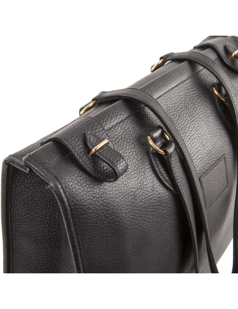 Sacoche HERMES mixte en cuir grainé noir