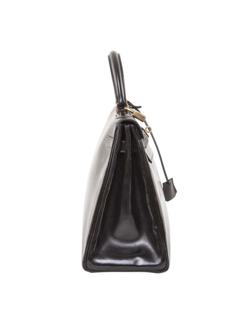 Sac HERMES Kelly 32  cuir box noir vintage