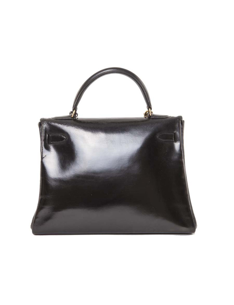 Sac HERMES Kelly 32  cuir box noir vintage