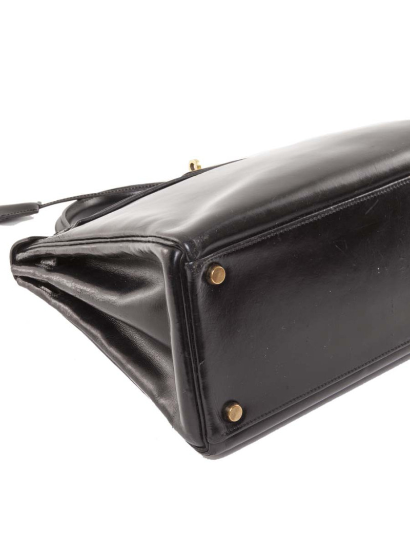 Sac HERMES Kelly 32  cuir box noir vintage