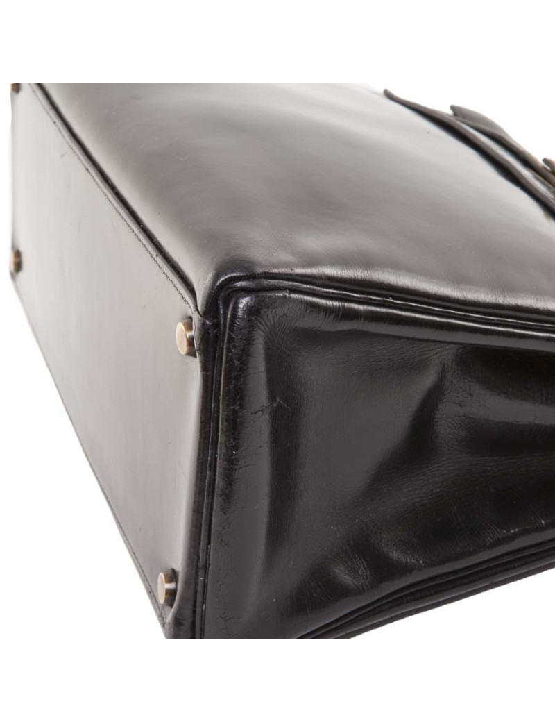 Sac HERMES Kelly 32  cuir box noir vintage