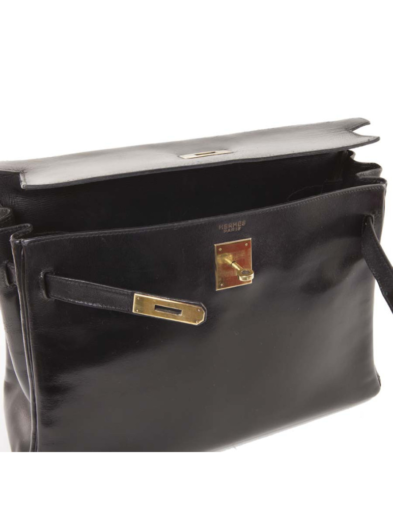 HERMES vintage Kelly 32 handbag in box black leather