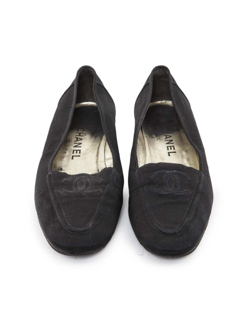 Ballerines couture  CHANEL satin noir vintage