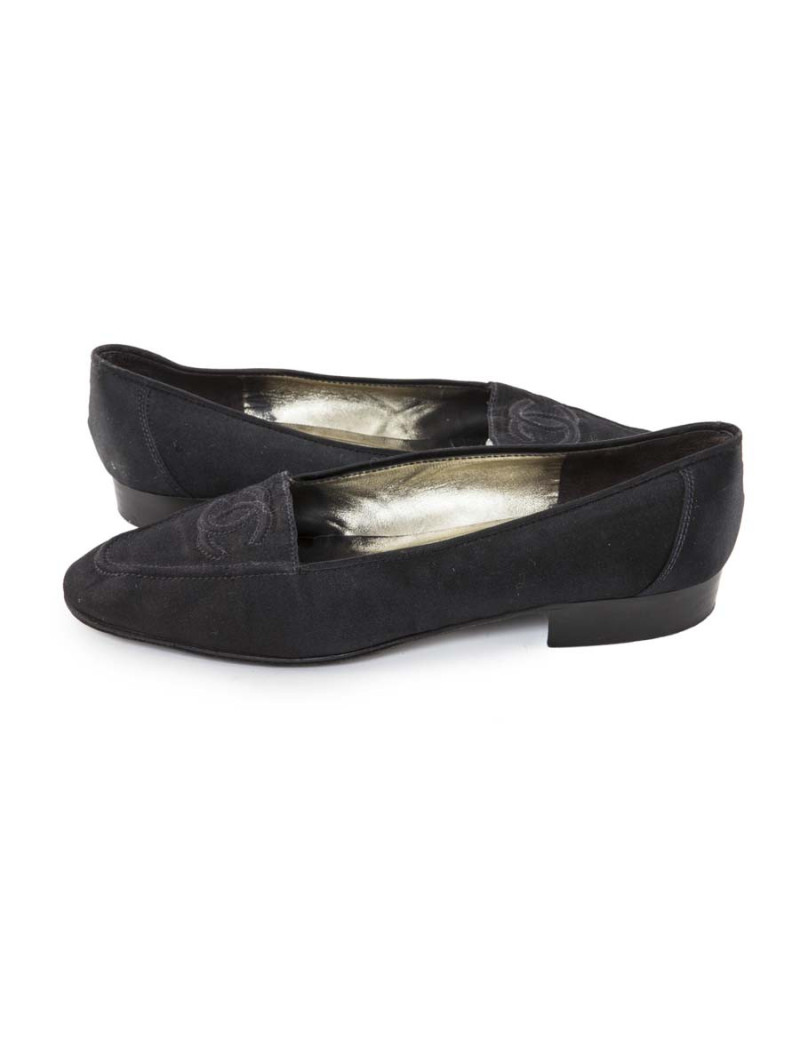 Ballerines couture  CHANEL satin noir vintage