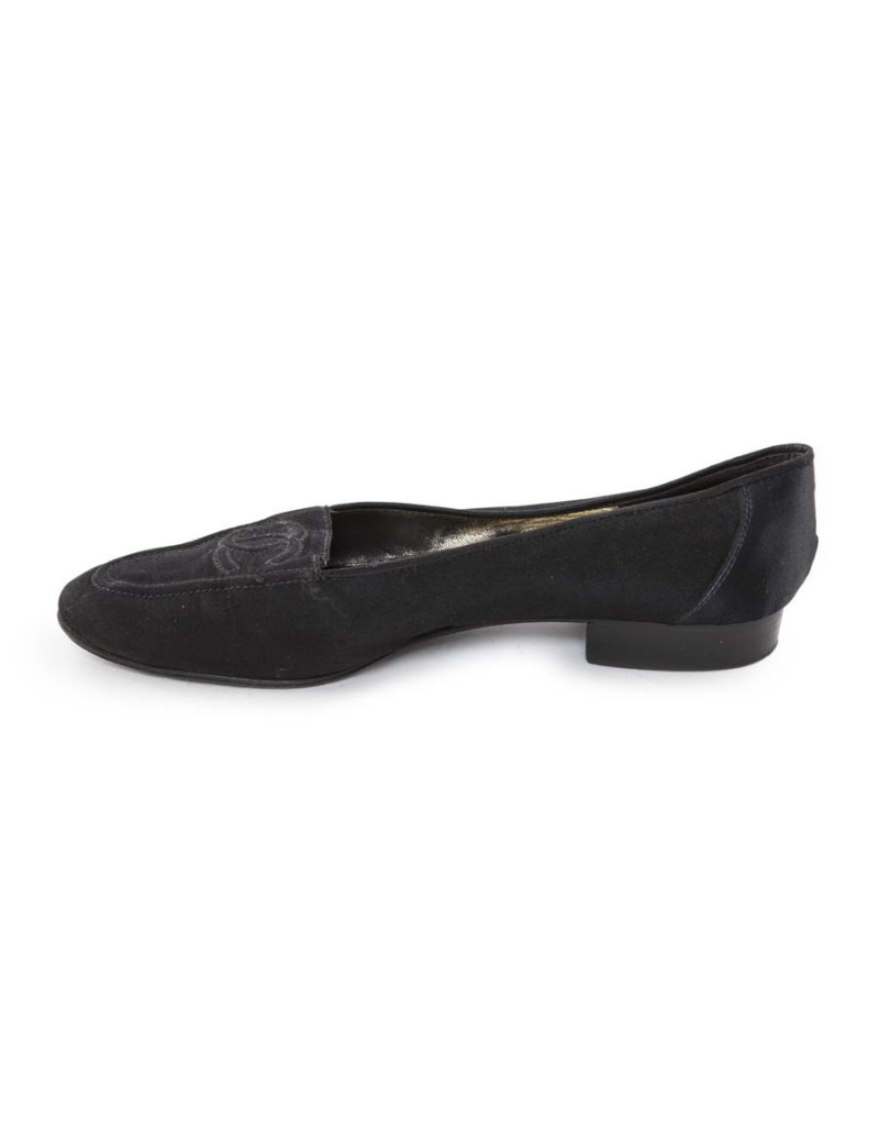 Ballerines couture  CHANEL satin noir vintage