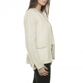 CHANEL twin set jacket and top in beige wool size 38FR