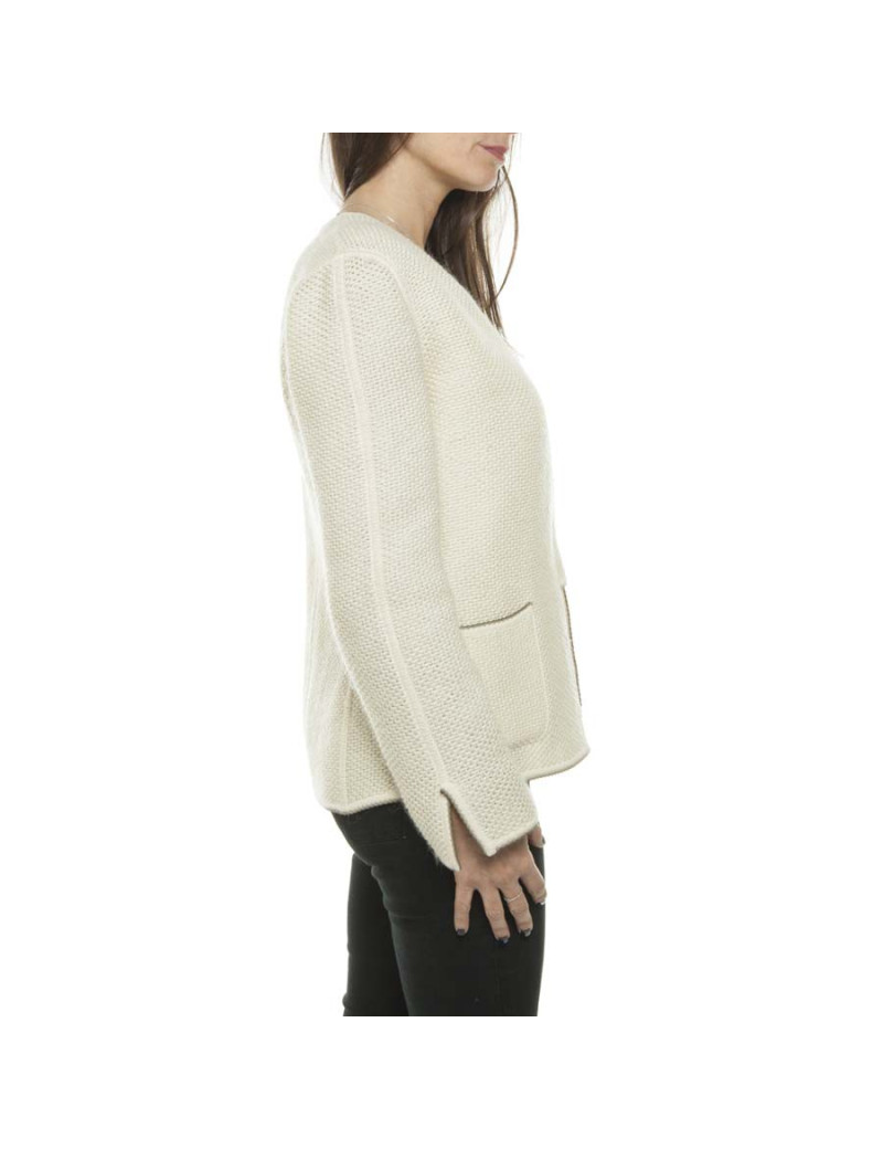 CHANEL twin set jacket and top in beige wool size 38FR
