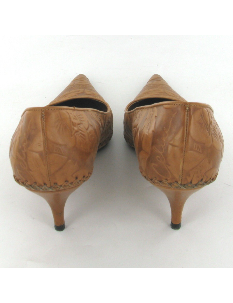 Escarpins T37 CELINE cuir embossé marron