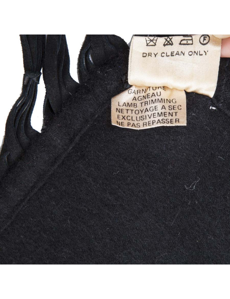 HERMES black shawl in wool and cashmere with fringes in lamb leather