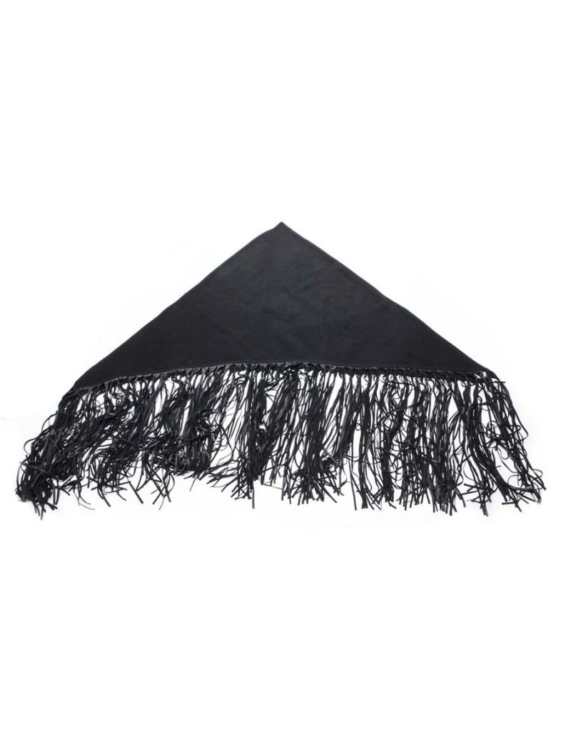 HERMES black shawl in wool and cashmere with fringes in lamb leather