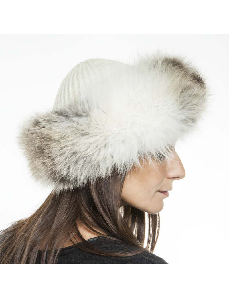ELCOM Hat and gloves in gray and white cashmere and fur 