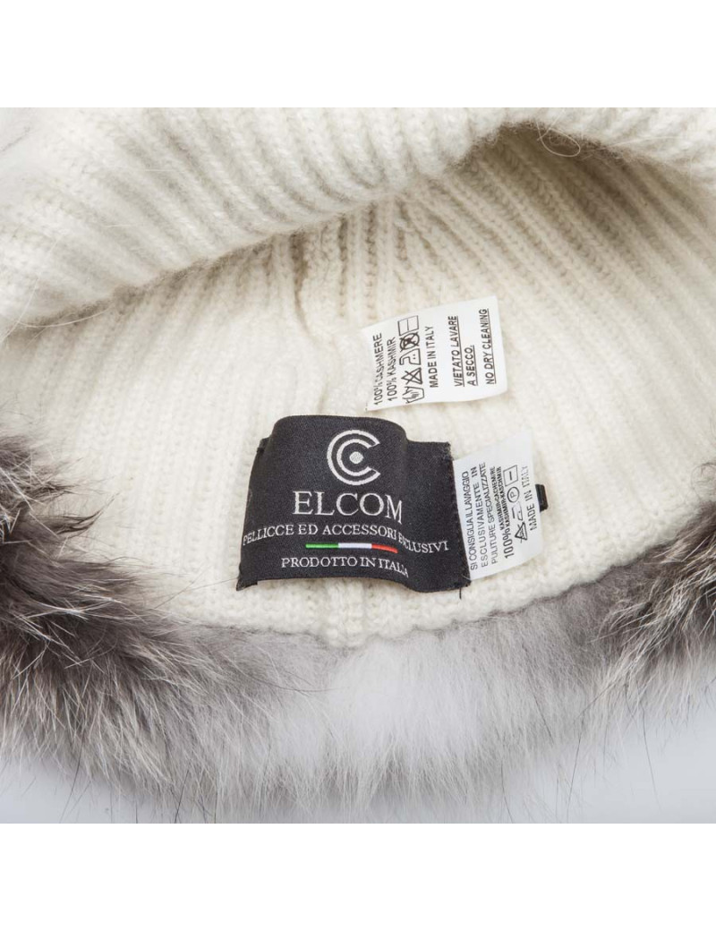 ELCOM Hat and gloves in gray and white cashmere and fur 
