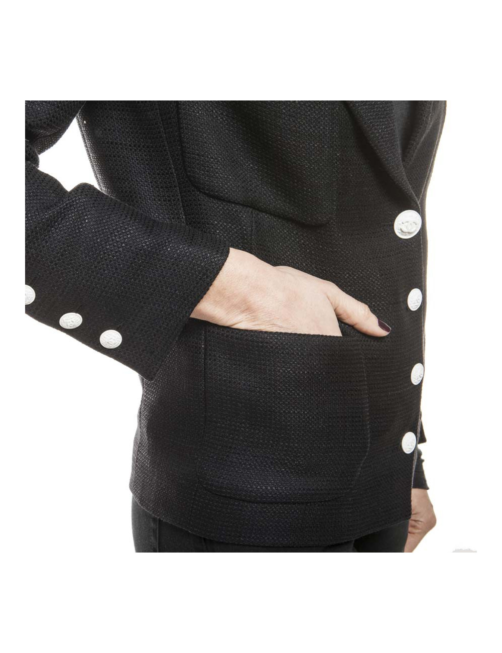 Veste CHANEL T36  soie et coton noir