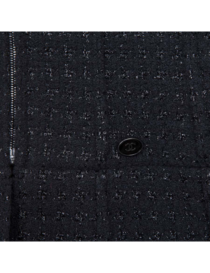 CHANEL T 36 black shiny threads and black tweed jacket