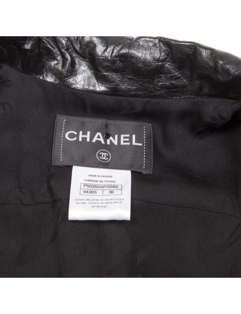 CHANEL T 36 black shiny threads and black tweed jacket