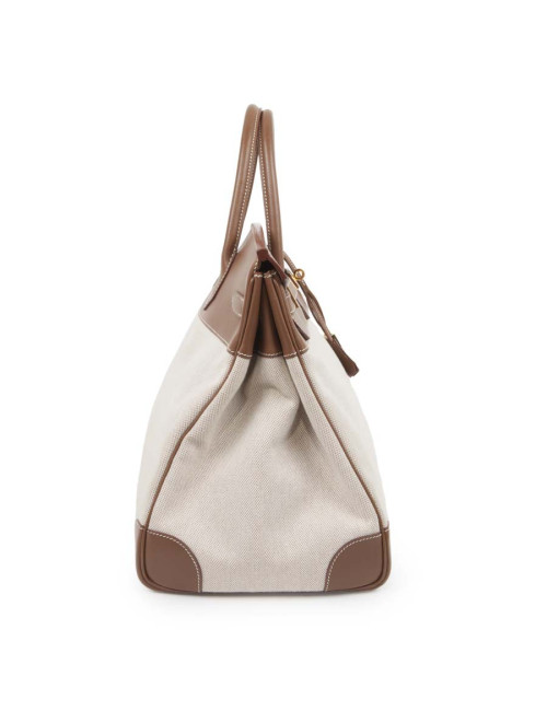Sac Birkin 40 HERMES toile et cuir veau