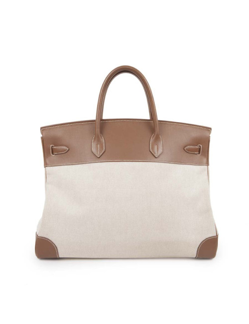 Sac Birkin 40 HERMES toile et cuir veau