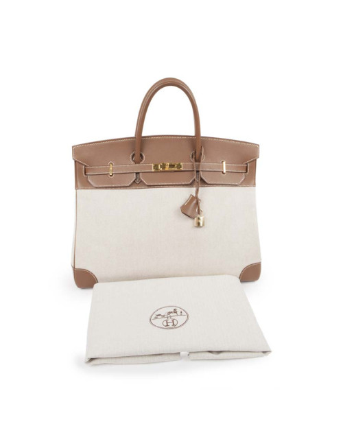 Sac Birkin 40 HERMES toile et cuir veau