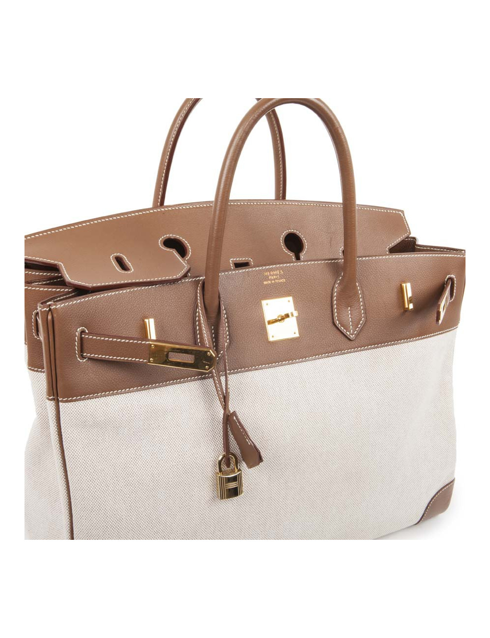 Sac Birkin 40 HERMES toile et cuir veau