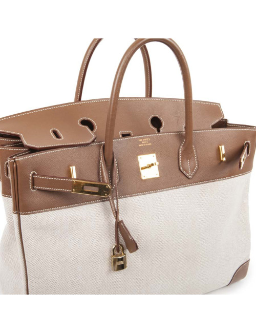 Sac Birkin 40 HERMES toile et cuir veau