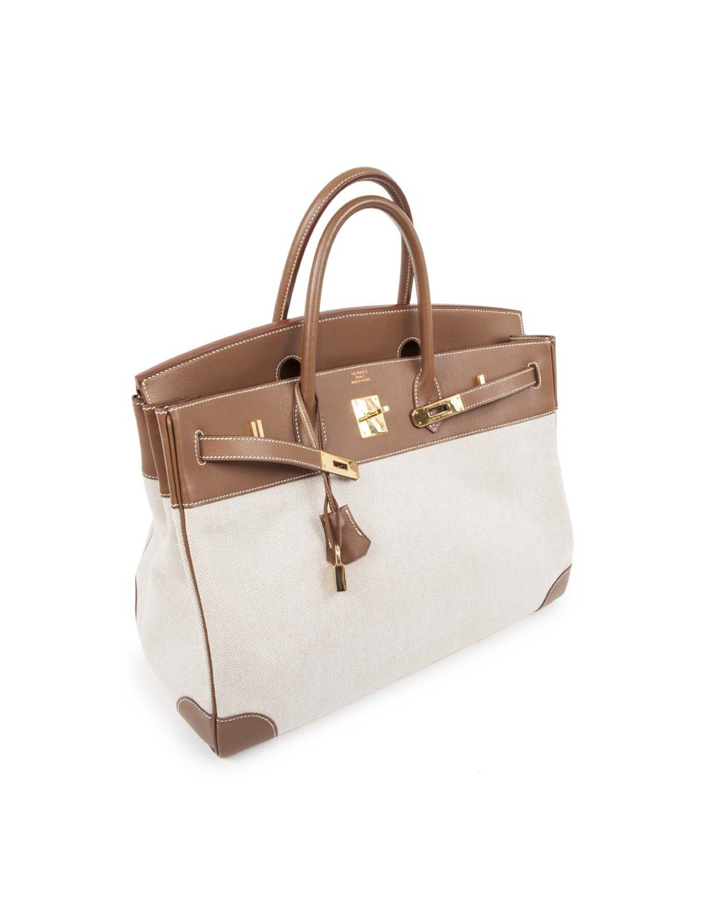 Sac Birkin 40 HERMES toile et cuir veau