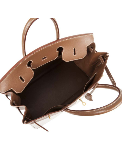 Sac Birkin 40 HERMES toile et cuir veau