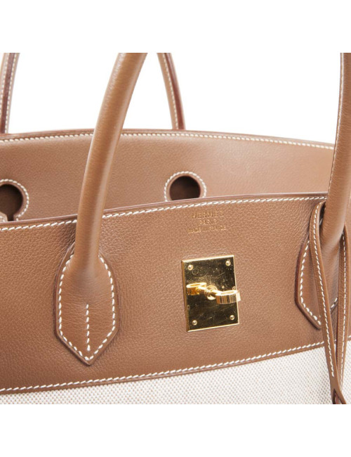 Sac Birkin 40 HERMES toile et cuir veau