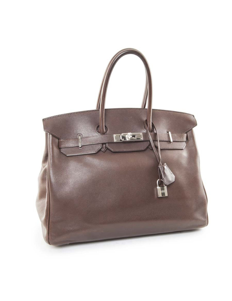 Sac Birkin 35 HERMES cuir marron chocolat