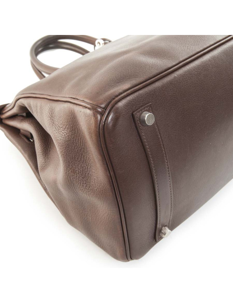 Sac Birkin 35 HERMES cuir marron chocolat