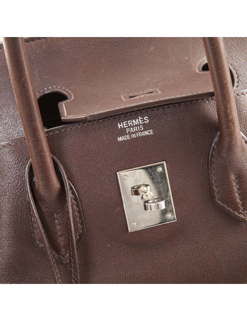 Sac Birkin 35 HERMES cuir marron chocolat