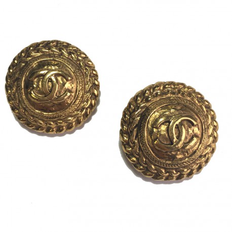 Clips CHANEL Vintage gold metal earrings - VALOIS VINTAGE PARIS