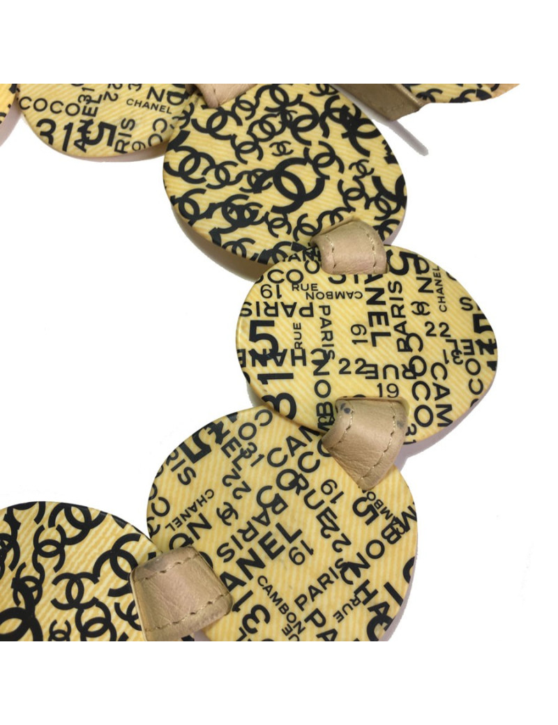 CHANEL T90 belt in beige leather and yellow plastic parts