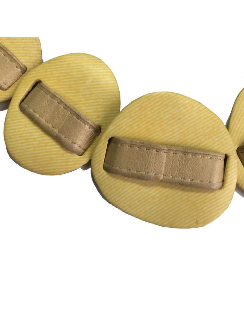 xxx Ceinture CHANEL Vintage T90 en cuir beige et empiècement en plastique jaune 