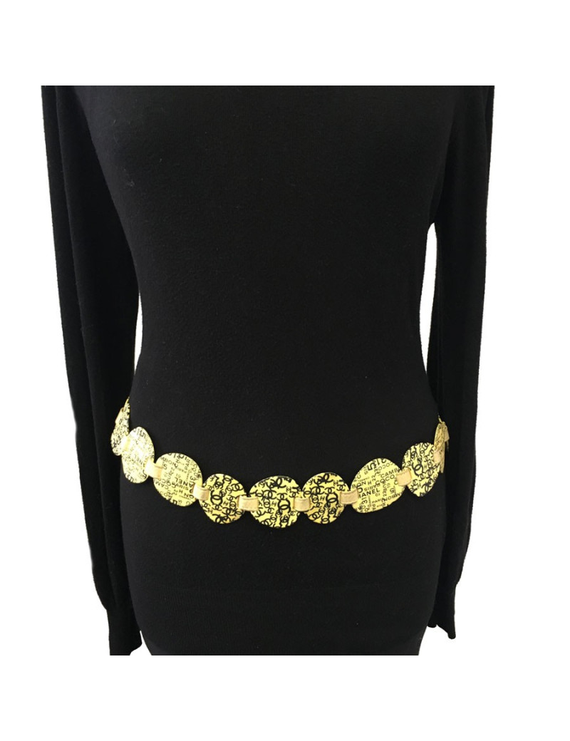 CHANEL T90 belt in beige leather and yellow plastic parts