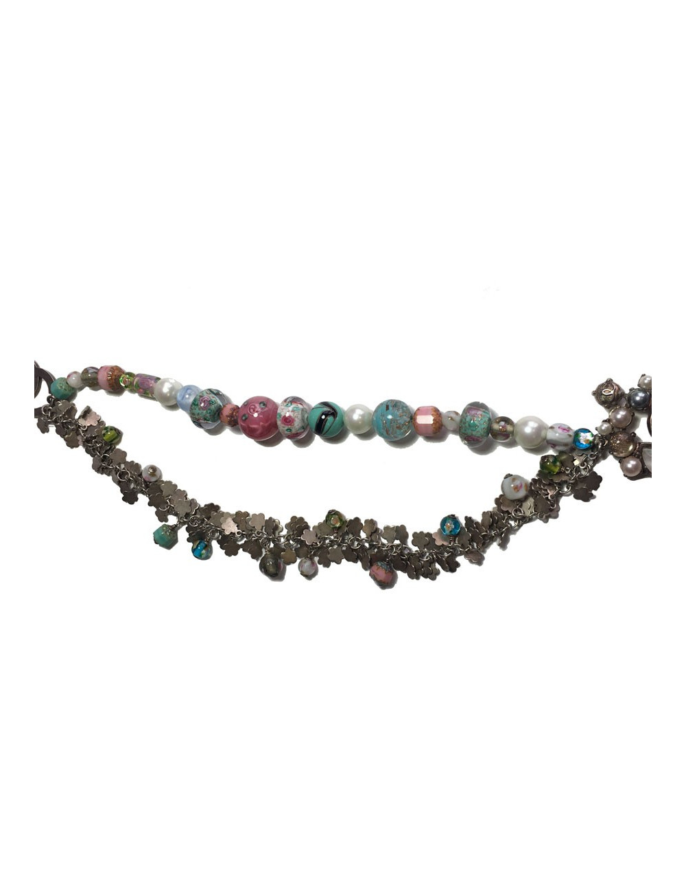 Ceinture CHANEL T80 chaîne argentée et perles multicolores